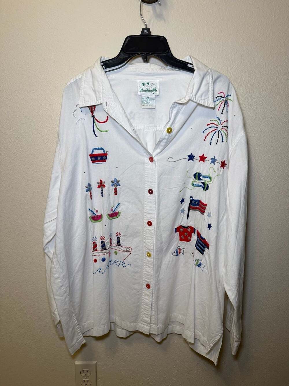 The Quacker Factory Embroidered Patriotic Summer Button Down Shirt Size 2X